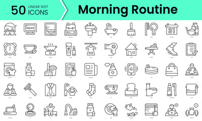 Fototapeta na wymiar morning routine Icons bundle. Linear dot style Icons. Vector illustration