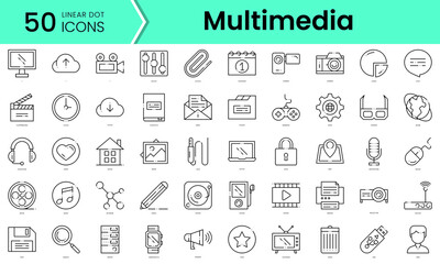 multimedia Icons bundle. Linear dot style Icons. Vector illustration
