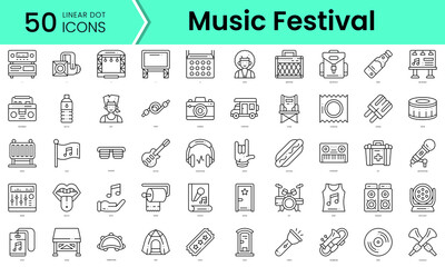 music festival Icons bundle. Linear dot style Icons. Vector illustration