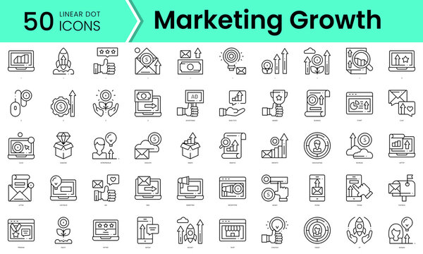 marketing growth Icons bundle. Linear dot style Icons. Vector illustration