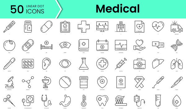 medical Icons bundle. Linear dot style Icons. Vector illustration