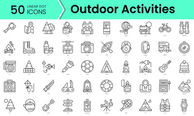 Fototapeta na wymiar outdoor activities Icons bundle. Linear dot style Icons. Vector illustration