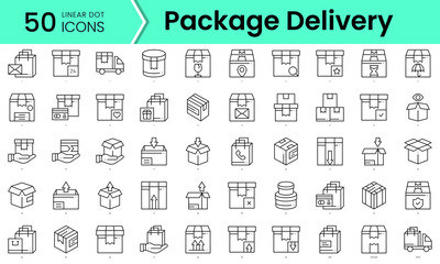Fototapeta na wymiar package delivery Icons bundle. Linear dot style Icons. Vector illustration