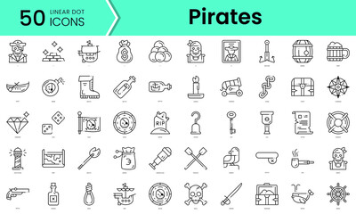 pirates Icons bundle. Linear dot style Icons. Vector illustration