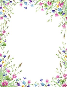 Wildflowers frame. Watercolor clipart © Alena