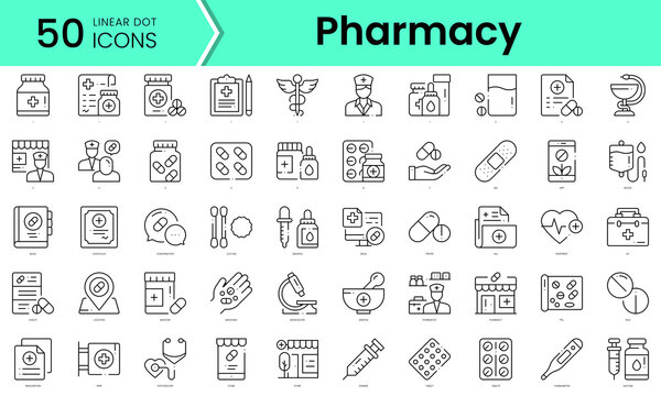 pharmacy Icons bundle. Linear dot style Icons. Vector illustration