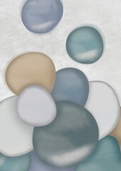 Abstraction in pastel colors: green, blue, beige, gray. Suitable for banner, poster, flyer, social media post or stories, template, cover, etc. Modern organic shapes with copy space text. The illustra