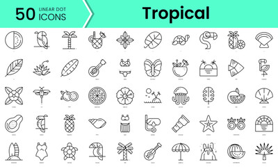 tropical Icons bundle. Linear dot style Icons. Vector illustration
