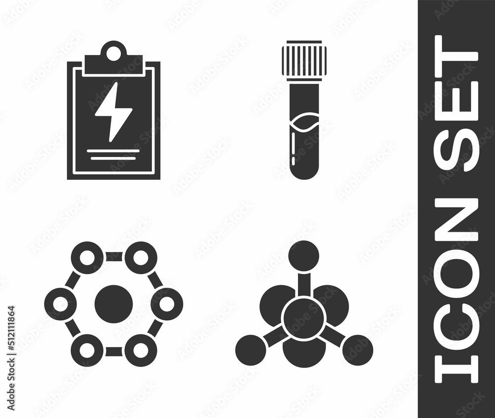 Sticker Set Bacteria, Laboratory clipboard with checklist, Chemical formula and Test tube and flask chemical icon. Vector