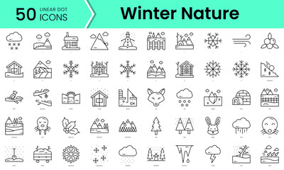 Fototapeta na wymiar winter nature Icons bundle. Linear dot style Icons. Vector illustration