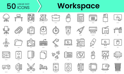Fototapeta na wymiar workspace Icons bundle. Linear dot style Icons. Vector illustration