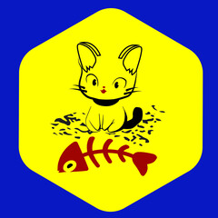 cat and fish design for print 