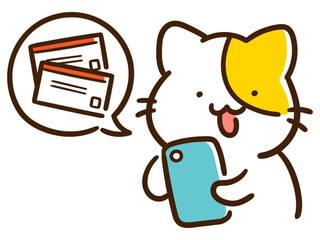 オンラインでチケットを予約するかわいいねこのデフォルメイラスト