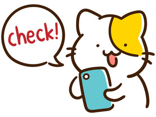 スマホをチェックするかわいい猫のデフォルメイラスト