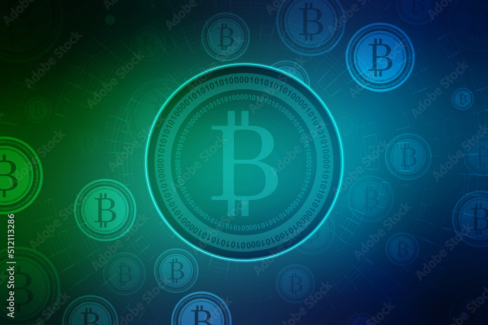 Poster global abstract bitcoin crypto currency blockchain technology world map background illustration
