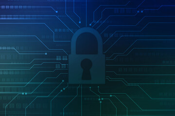 Digital Padlock on abstract technology background, Technology security concept. Modern safety digital background. Protection system, Cyber Security and safety information, personal data concept
