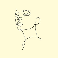 One line girl or woman portrait and face design. Hand drawn minimalism style vector illustration