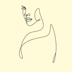 One line girl or woman portrait and face design. Hand drawn minimalism style vector illustration