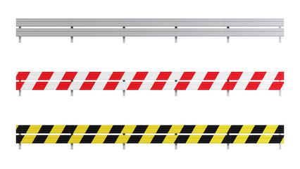 Set of Metal road barriers. Barrier for protection and control. 3D rendering. - 512115073