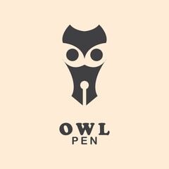Abstract owl head with pen vector logo