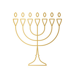 golden Hanukkah menorah outline icon, Jewish religious candle- vector illustration