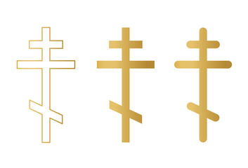 set of golden orthodox crosses- vector illustration - obrazy, fototapety, plakaty