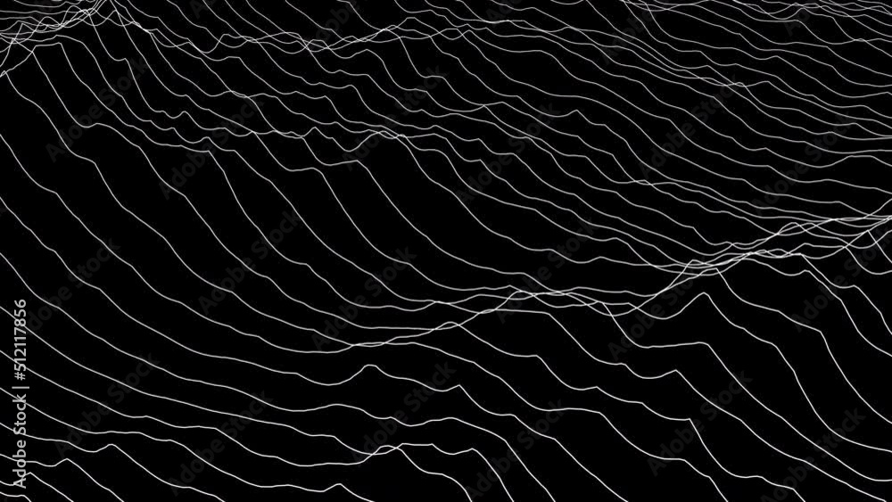 Poster white stripes with wave motion on a black background. abstract loop animation 4k