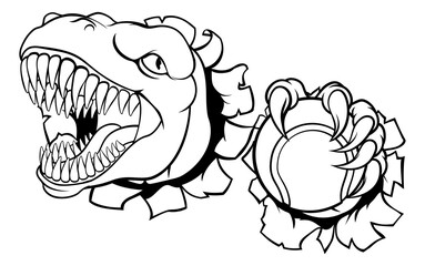 Dinosaur Tennis Player Animal Sports Mascot