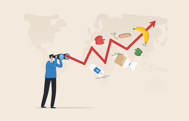 Inflation financial crisis. Rising commodity prices. Crisis and rising commodity prices concept. recession Inflation. The graph of rising consumer product prices around the world.