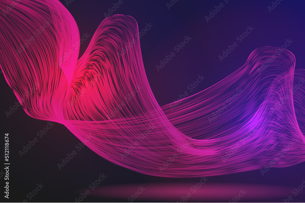 Fototapete abstract wave background. wavy smooth fractal lines with purple and pink gradient and glowing effect