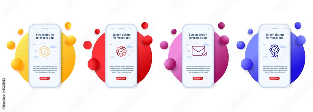 Poster realistic check icons. approve symbol and quality guarantee certificate. document agreeing and signi