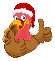 Turkey In Santa Hat Christmas Thanksgiving Cartoon