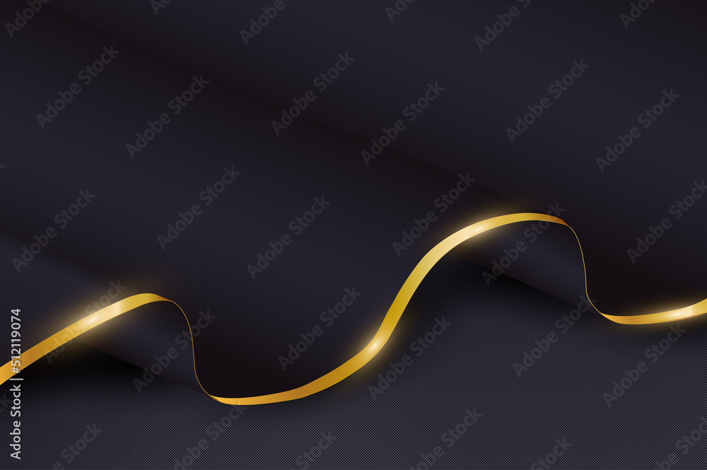 Aufkleber abstract wave background. black wavy smooth paper with golden border lies on dark backdrop. elegant 