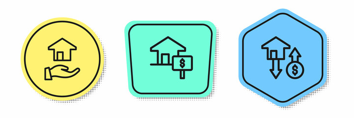 Set line Realtor, House with dollar and . Colored shapes. Vector
