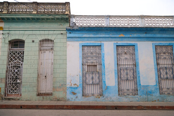 Facade detail of ancient building in the city of Santa Clara, Cuba