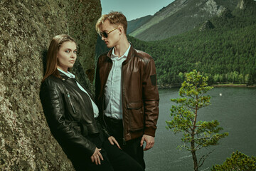couple in leather jackets