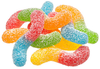 Sour gummy worms isolated on white background