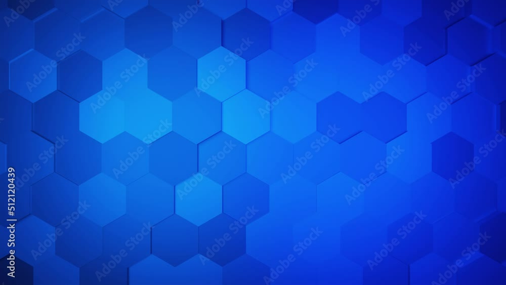 Poster futuristic 3d render. abstract blue hexagonal pattern. random motion. seamless hexagon loop