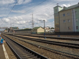 Fototapeta na wymiar View of the railway tracks in Novosibirsk