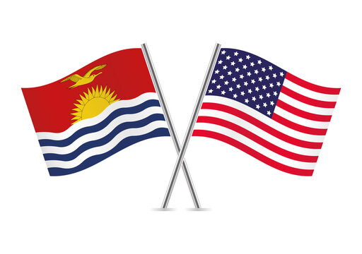 The Republic of Kiribati and America crossed flags. Kiribati and American flags on white background. Vector icon set. Vector illustration.