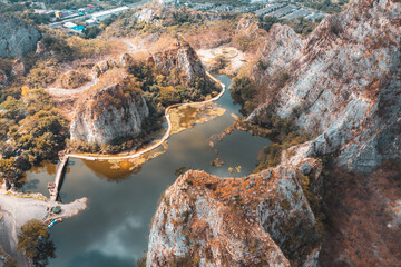 Aerial view of Khao Ngu Stone Park in Ratchaburi, Thailand