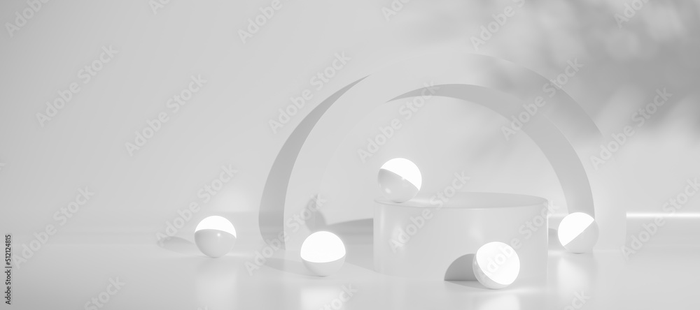 Poster minimal abstract luxury white podiums block for product presentation with empty stage, sunshade shad