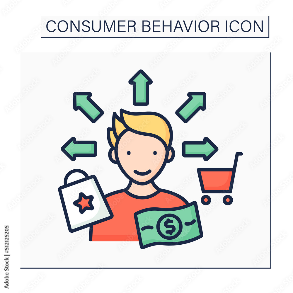 Aufkleber behavioral segmentation color icon. analyze potential consumers needs. mindful shopping. consumer be