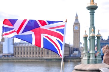 Fototapeta na wymiar National flag of United Kingdom of Great Britain in London . High quality photo