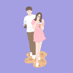 love couple walking and drink juice