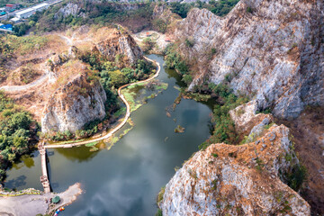 Aerial view of Khao Ngu Stone Park in Ratchaburi, Thailand