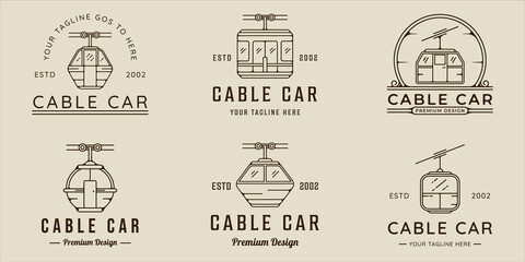 set of cable car or gondola line art vector simple minimalist illustration template icon graphic design. bundle collection of various transportation sign or symbol for business or travel concept - obrazy, fototapety, plakaty