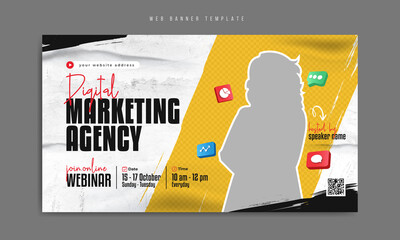 Digital marketing and corporate business online webinar web banner. Annual conference, meeting or training event promotion flyer. Social media post with abstract background. Modern poster or cover.