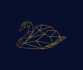 Geometric Golden Swan illustration design, Swan Line art Design