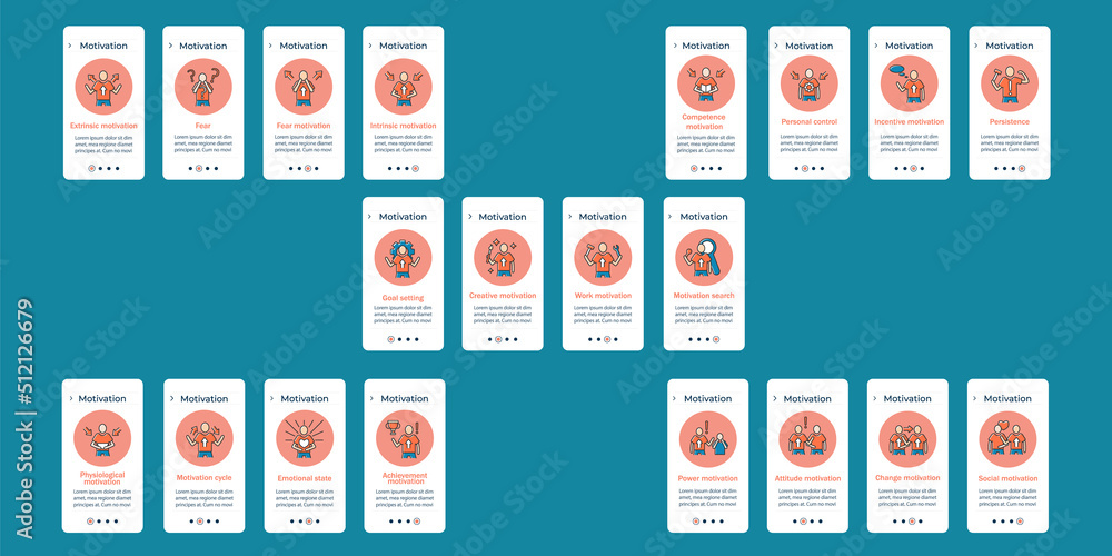 Poster motivation onboarding mobile app screens. goals setting, personal control and emotional state. inspi